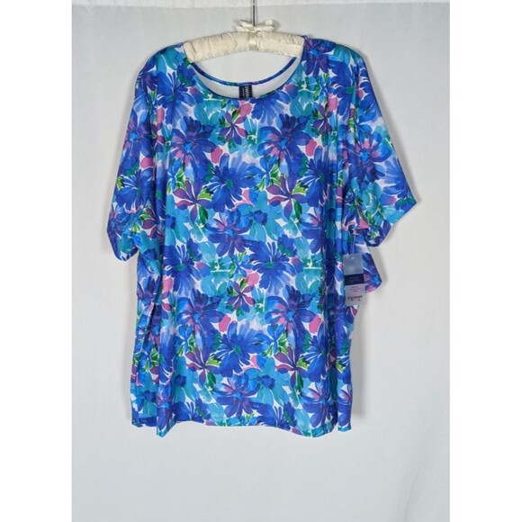 Swim 365 Swim Tee 34 Women's Blue Watercolor Floral Cross Back Built in Bra - Picture 2 of 9